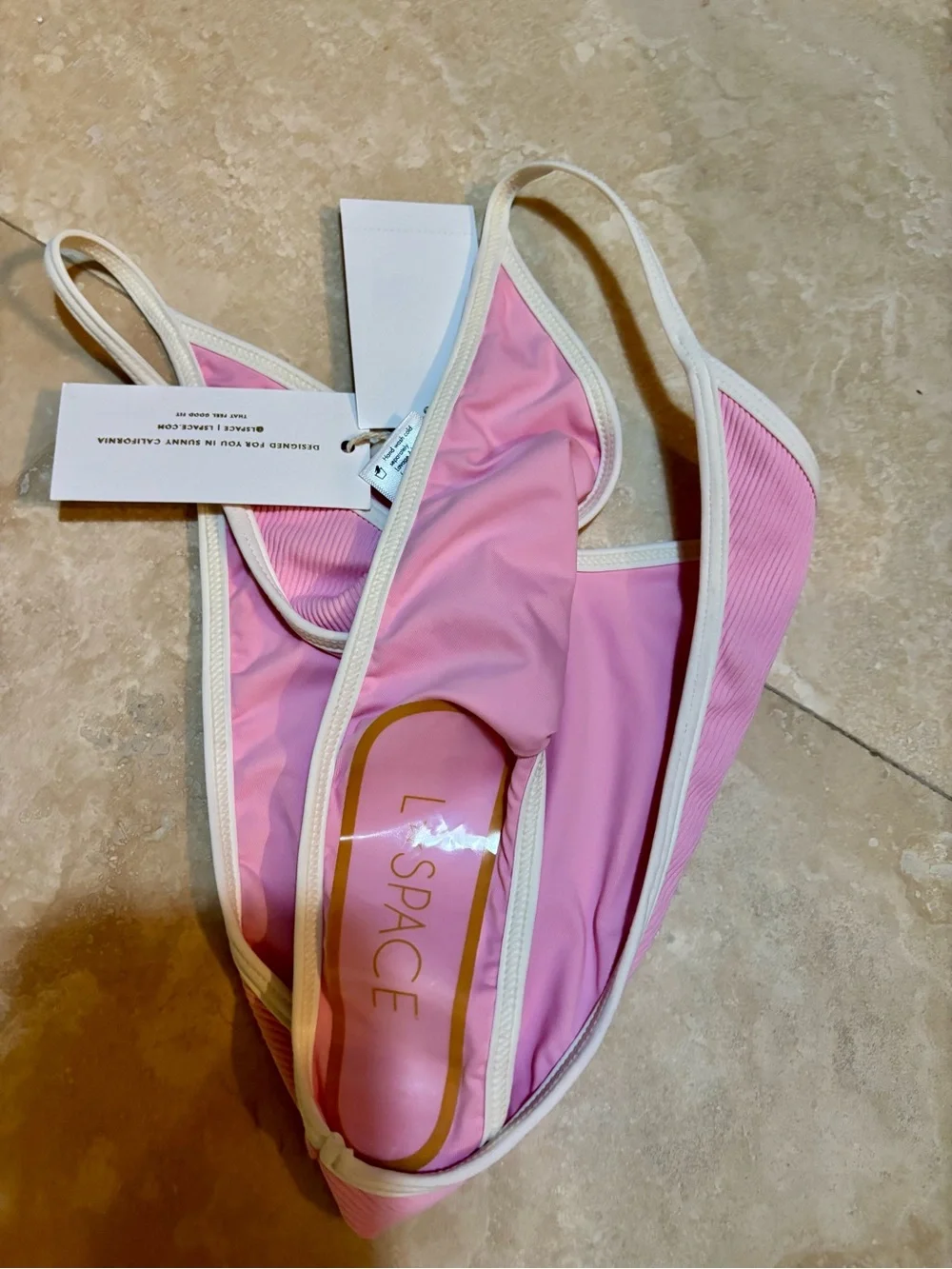L*Space Pixie Pink Ribbed Contrast-Trim Bikini Bottom NWT L